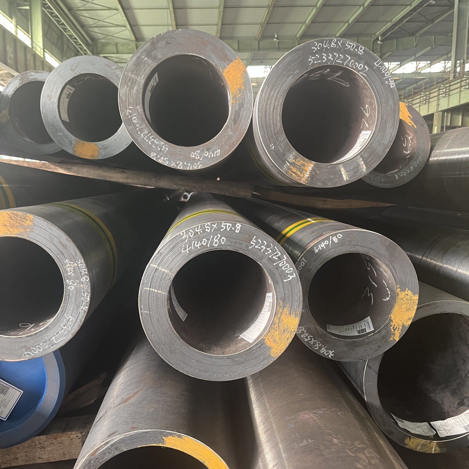 Heat-treated steel pipes after straightening